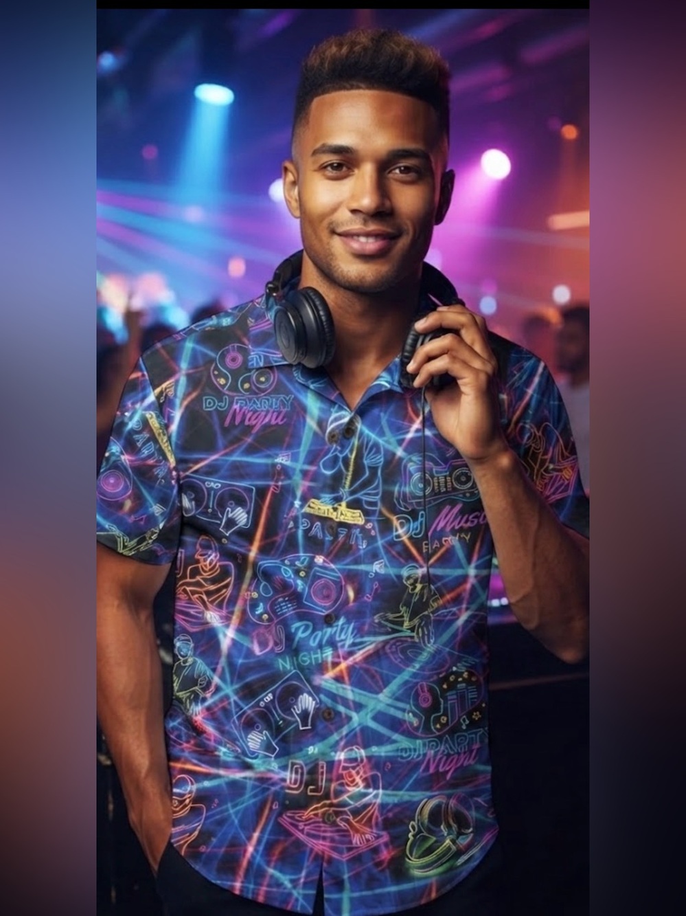GarmentOne Men's XL Neon DJ Party Night Short Sleeve Button-Down Shirt